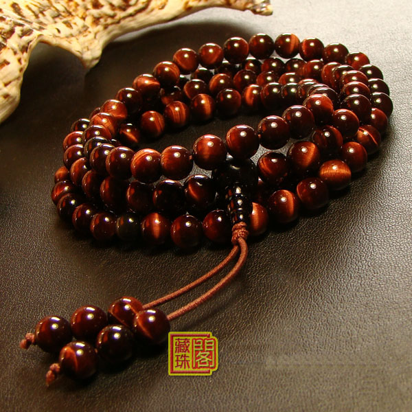 Genuine 6mm To 8mm Natural Red Tiger Eye And Obsidian 108 Beads Bracelet